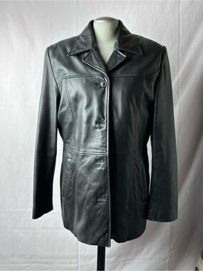 Danier Women’s Black 100% Leather Car Coat Jacket, DuPont Insulated size 12